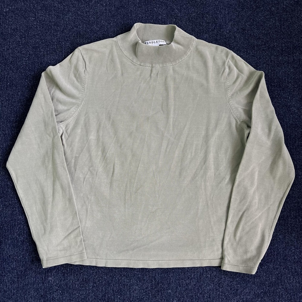 Pendleton Sweater Womens Petite Medium Green Mock Neck Knit Pullover Long Sleeve